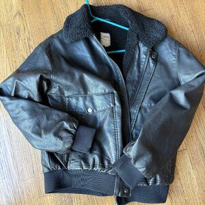Subdued faux leather jacket with fleece lining, size S